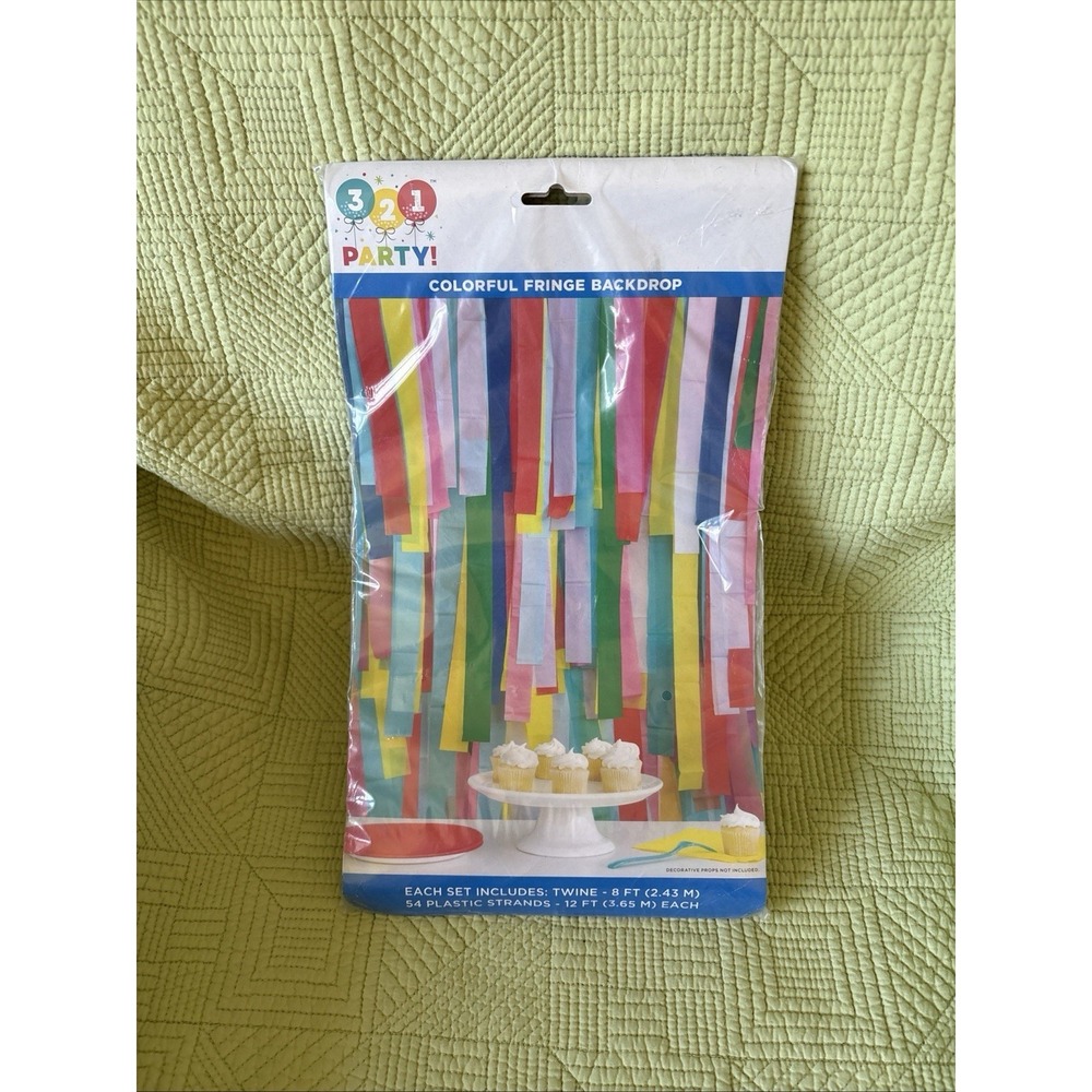 321 Party! Rainbow Fringe Backdrop Kit 54 12Ft Plastic Strands & 8ft of Twine